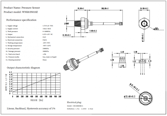 capteur en céramique capacitif en laiton de la pression 0.5-4.5v pour le compresseur de climatisation