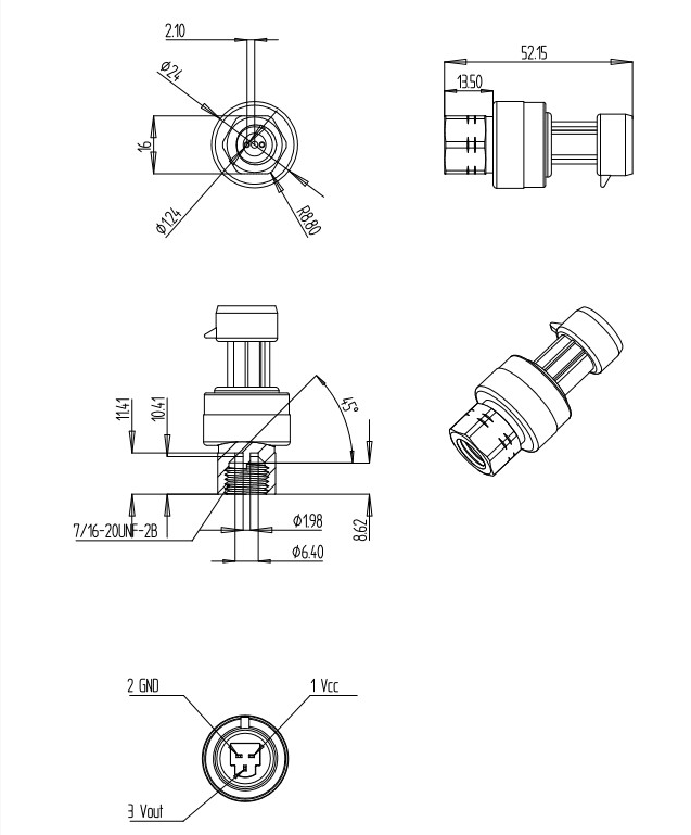Capteur de pression de réfrigération WNK HVAC Transmetteur de pression 0,5-4,5v 0